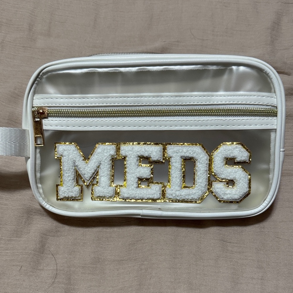 White and Gold MEDS Pouch